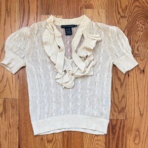 Ralph Lauren Blue Label Tie‎ Neck Ruffled Sweater French White Women’s Small